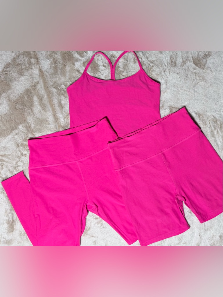 Beyond Yoga Hot Pink Activewear Set - Tank, Leggings & Bike Shorts
